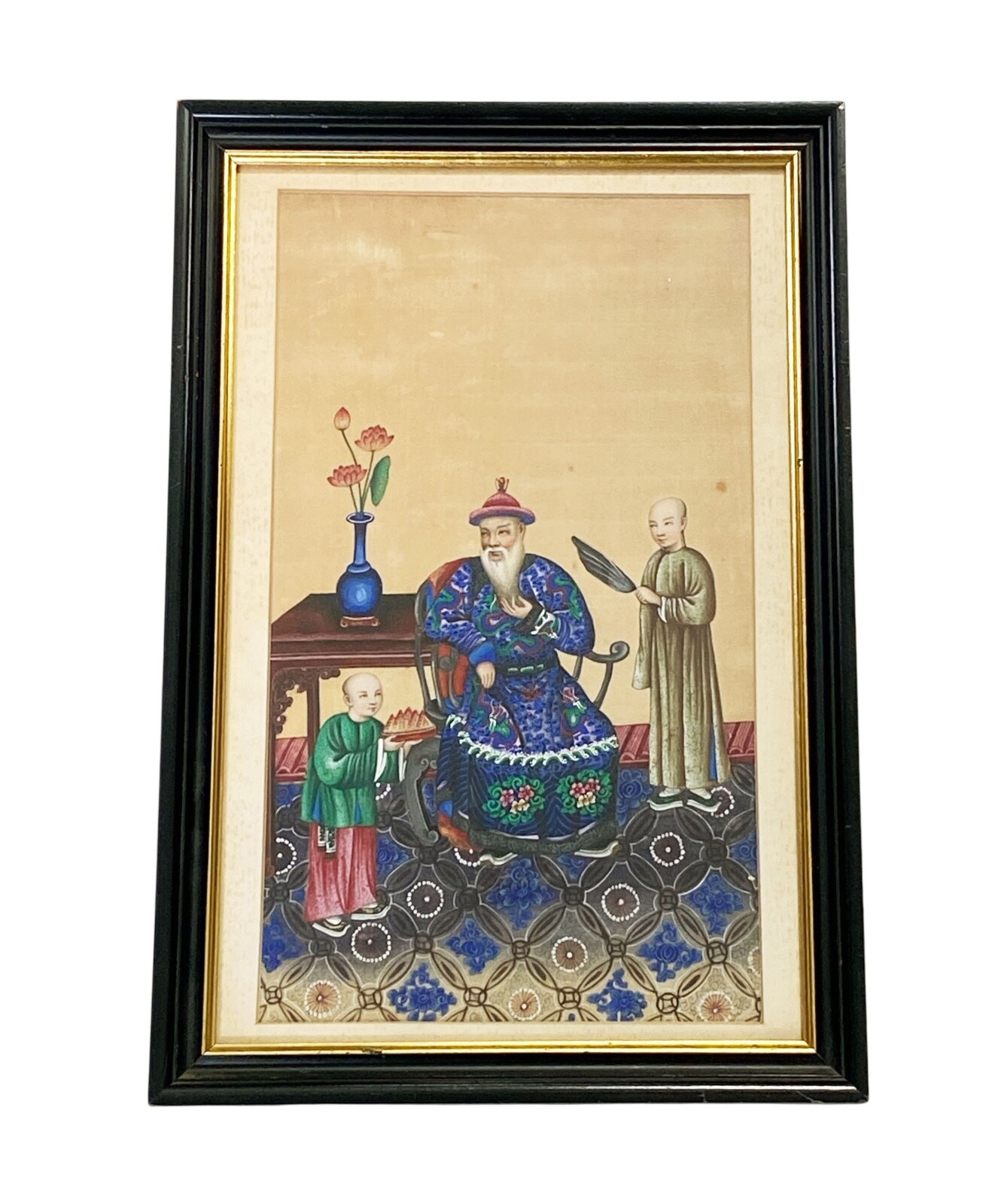 #6029 Early 19th Chinese Export Pith Painting 16.75″ H Framed