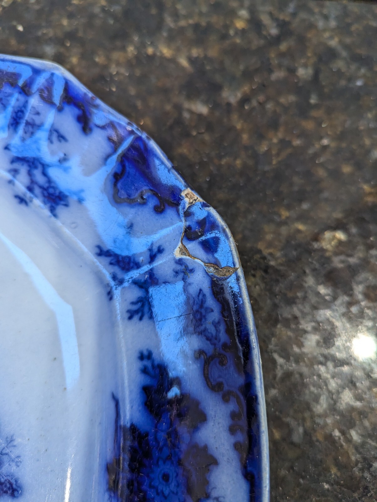 Antique Flow Blue Scinde Oriental Stone Platter 11″