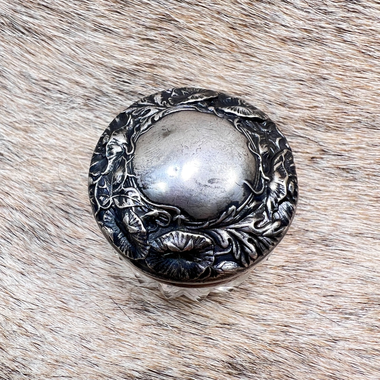 Antique Gorham Sterling Silver Crystal Vanity Jar Floral Repousse