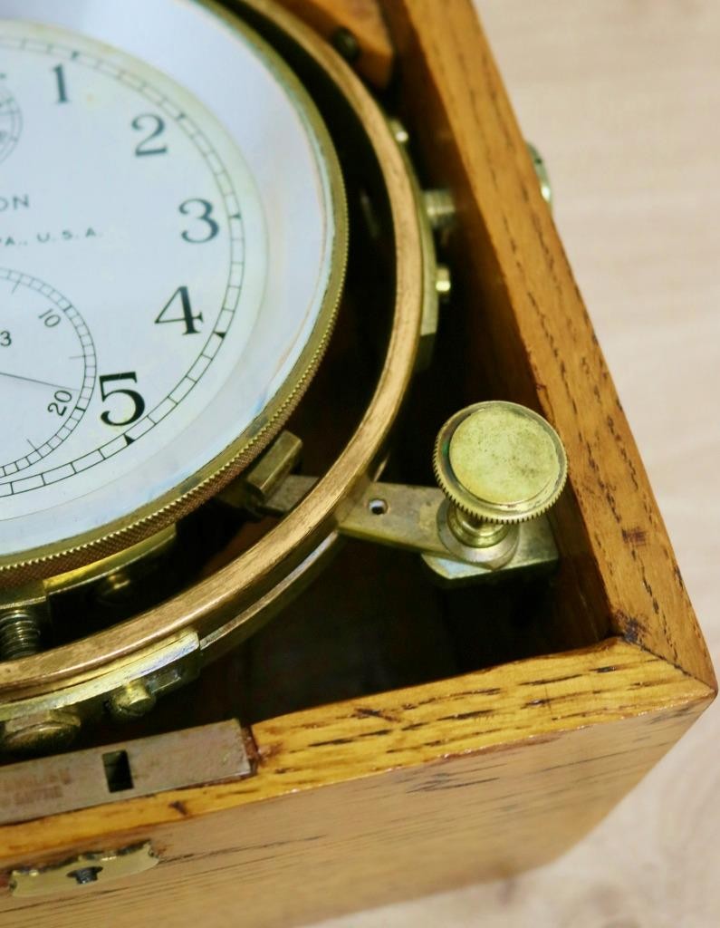 Rare Antique 2 Day Hamilton Golden Oak Boxed Single Fusee Marine Chronometer