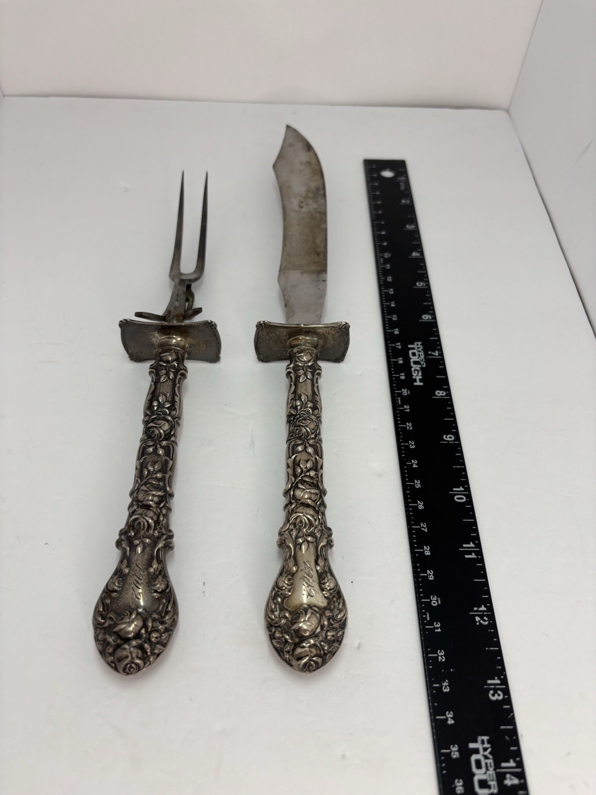 1902 Sterling Silver Carving Set- Marked-Ornate-124 Years Old! Heavy!