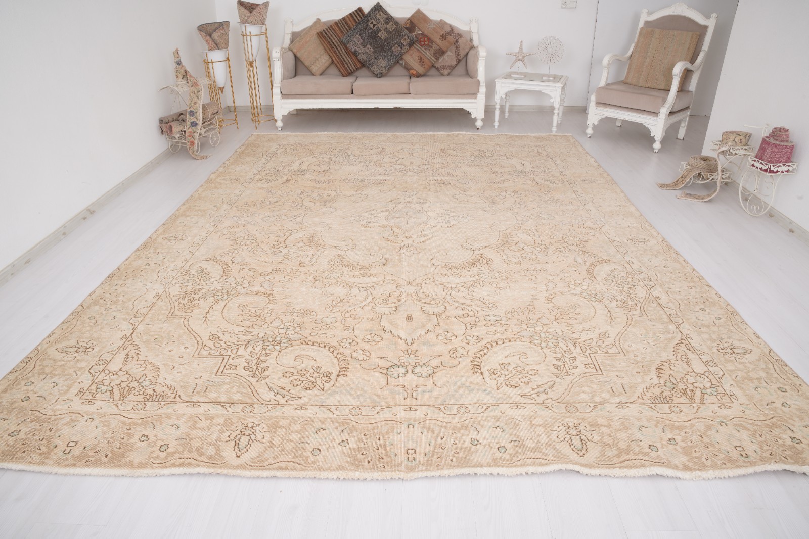 10×13 Turkish Antique Large Rug Handmade Oushak Vintage Oversize Carpet 103