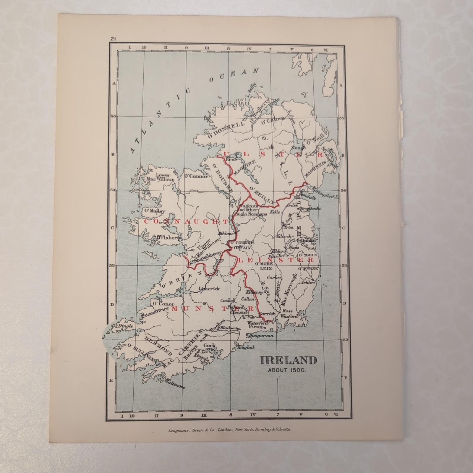 Original 1907 English History Map Of Ireland About 1500