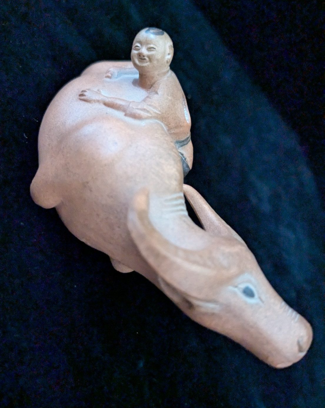 ANTIQUE CHINESE YIXING STONEWARE BUFFAL0 & BOY WATER DROPPER