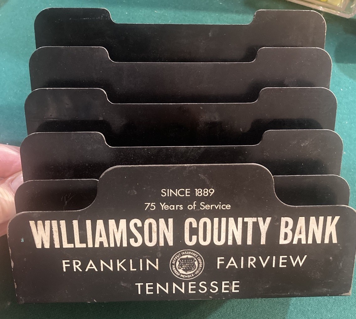 VINTAGE RARE 1964 Metal Letter Deposit Checks Holder WILLIAMSON COUNTY BANK,TENN