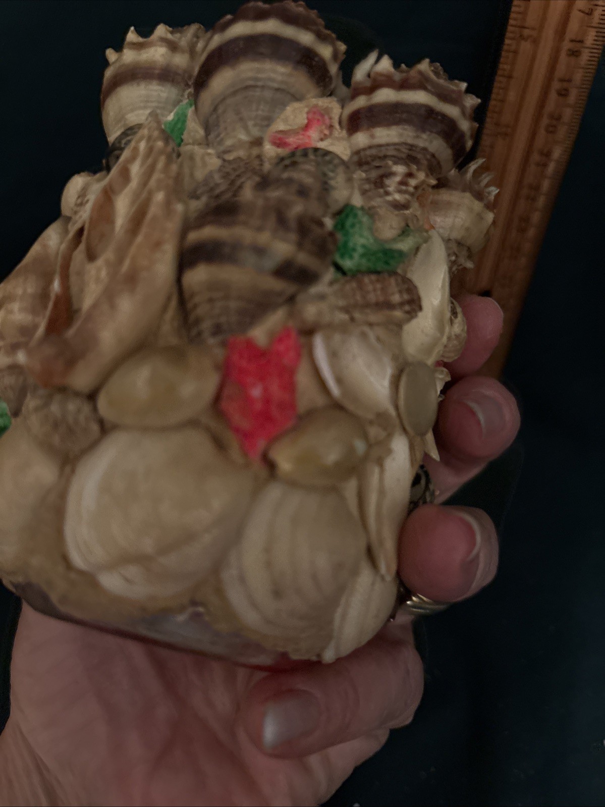 VTG Antique Seashell Shell Folk Art Sailors Valentine Vase 4”