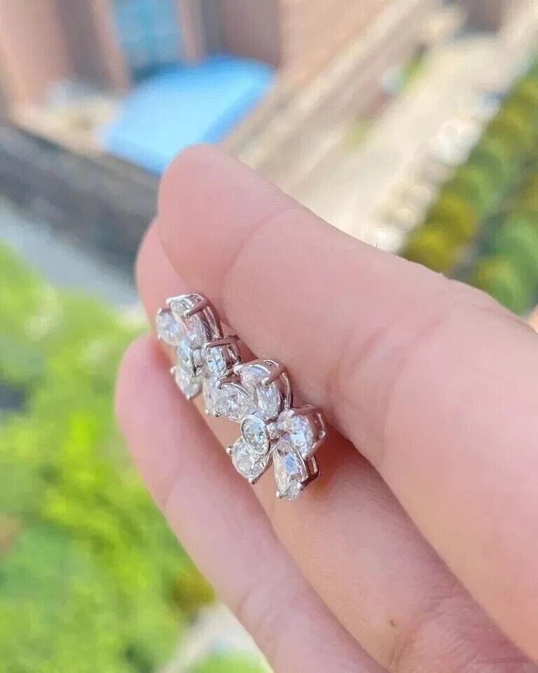 14K White Gold Plated 2.00Ct Pear Lab Created Diamond Women Flower Stud Earrings