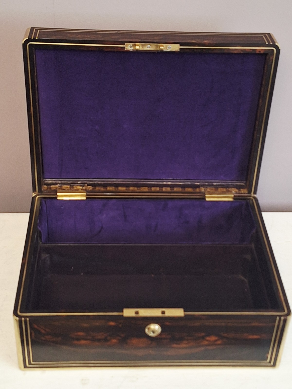 coromandel & Brass Bound Dressing /trinkets/jewellery Box, 1870’s With Key