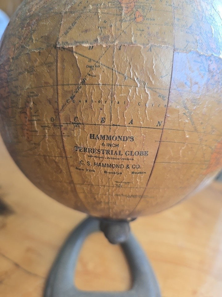 Hammonds, Terrestrial World, 6”Table Globe, Art Deco Stand 1920s, New York