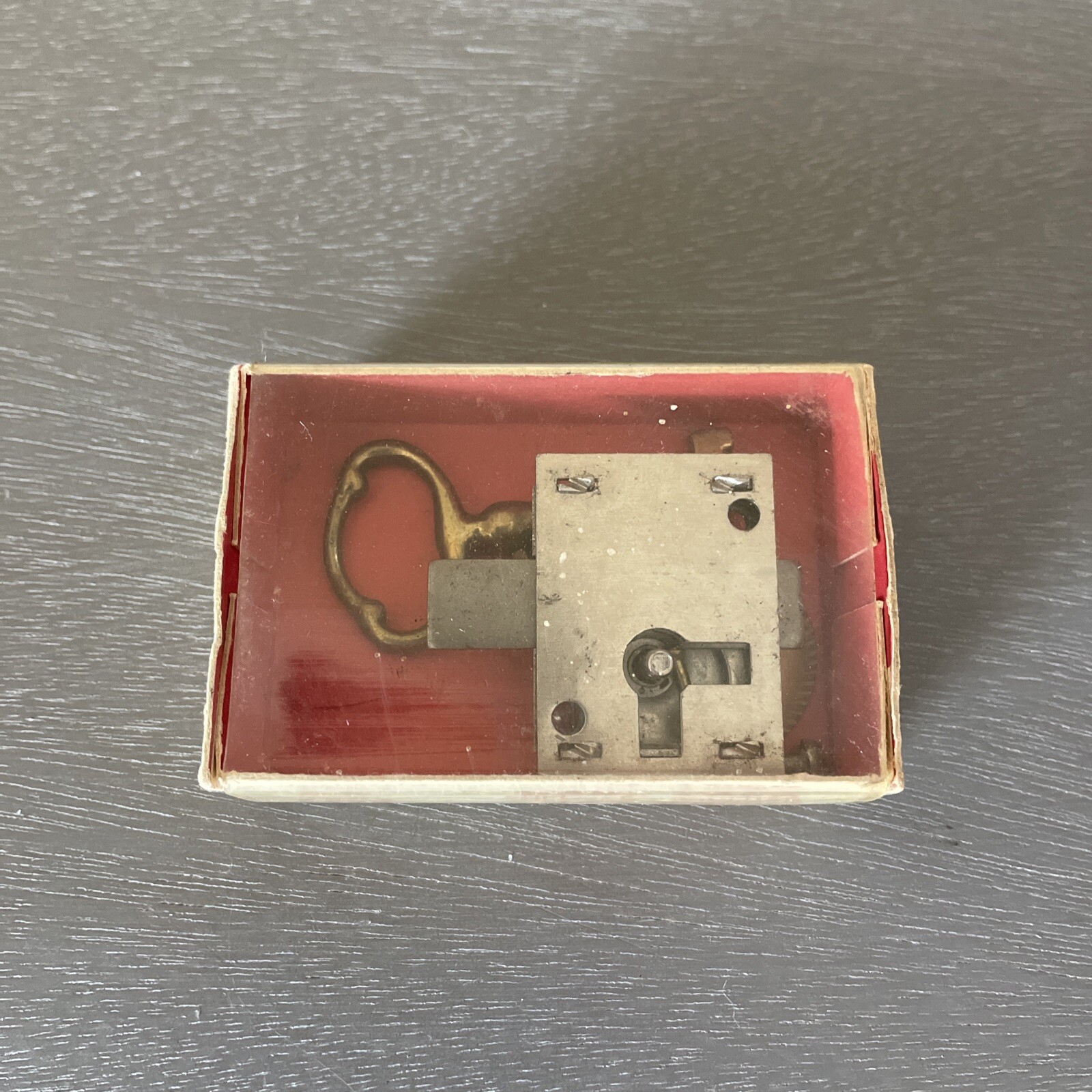 Door Lock Surface Mounted – Plain Steel w/Key – New/Antique still in Package