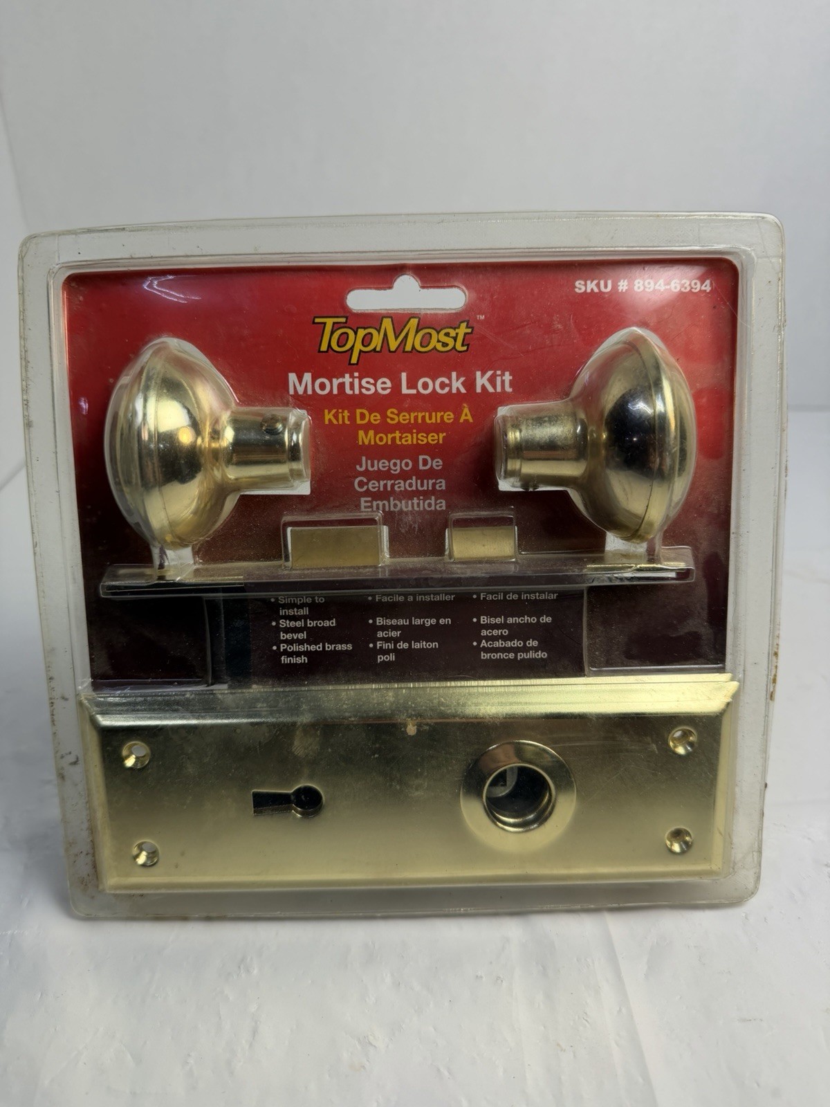 TopMost Mortise Lock Kit Brass Door Knob Set NOS Polished Brass 894-6394