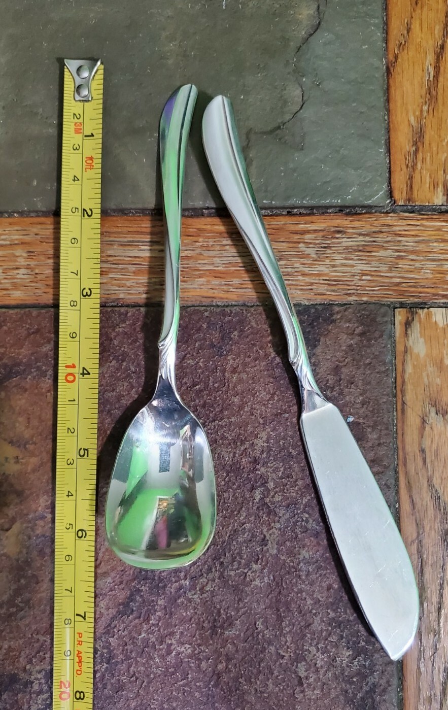 🔎MID CENTURY c1958 RADIANCE SILVERPLATED MASTER BUTTER🧈 KNIVE & SUGAR 🍚 SPOON
