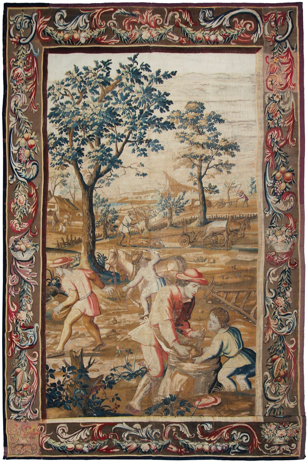 7×11 Antique French Verdure Tapestry Wool & Silk Decorative Wall Art 18th C.