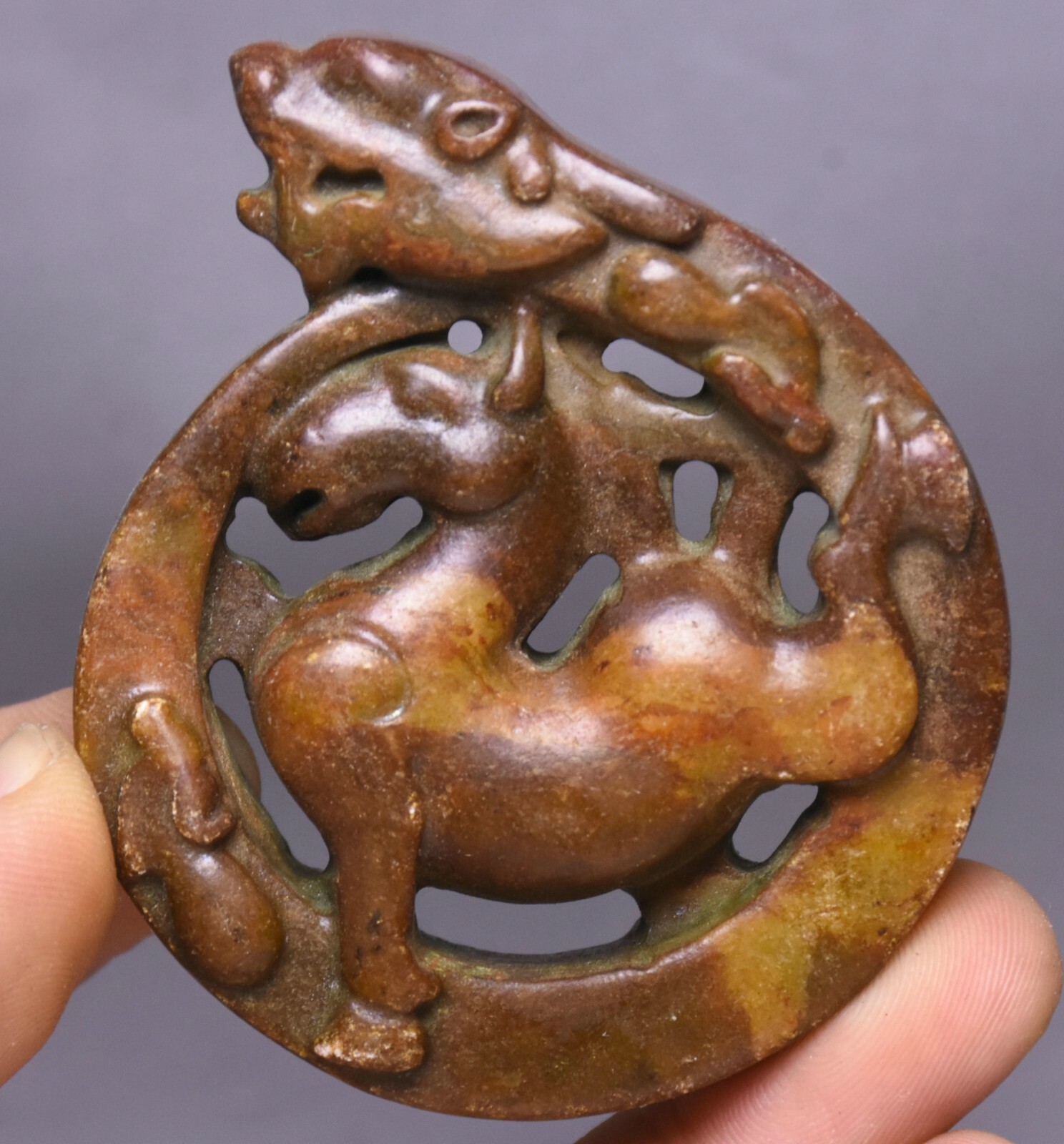 6CM China Hongshan Culture Old Jade Carve Fengshui Dragon Horse ADULT only