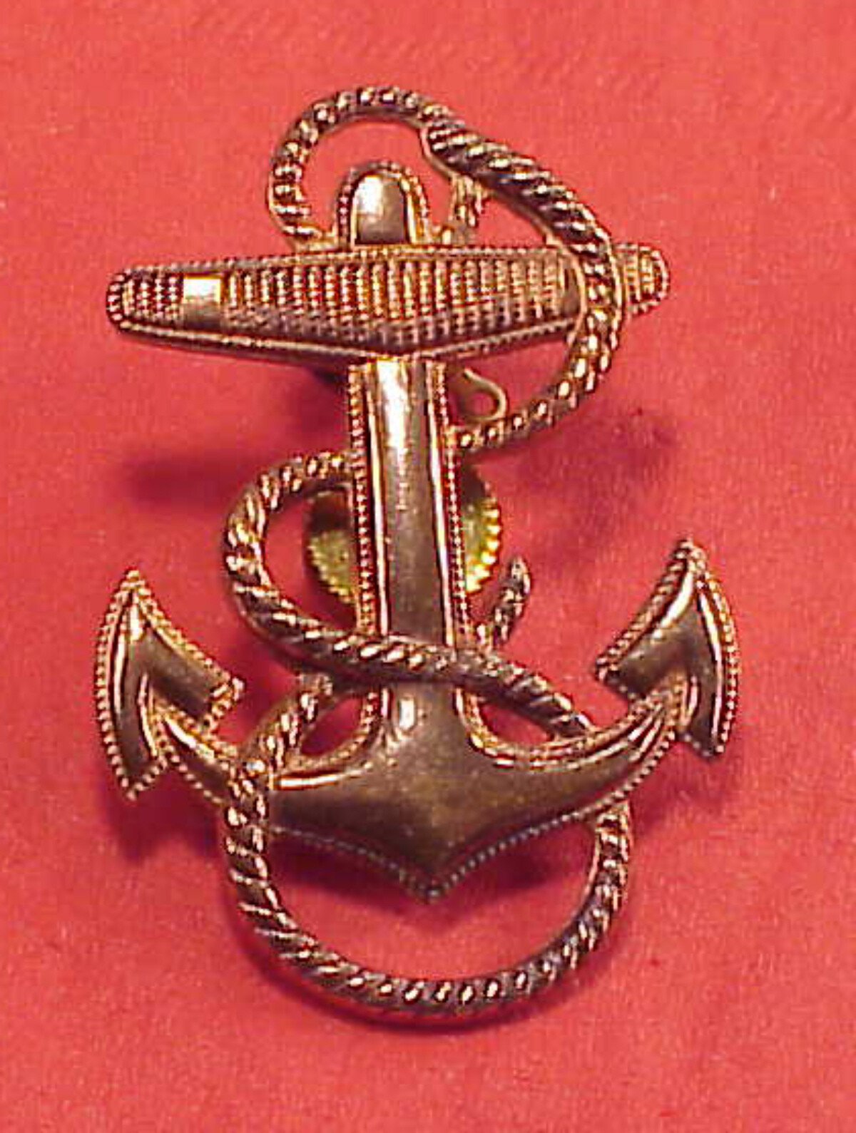 BRASS USN US Navy Fouled Ship Anchor Cap Badge Screw Back Pin OLD Insignia