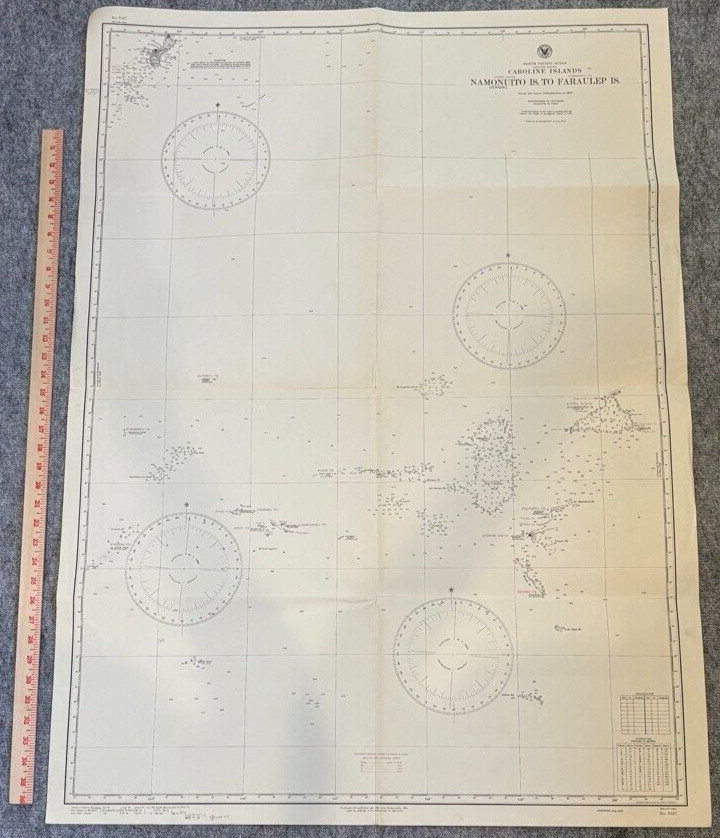 Vintage Hydrographic Chart Caroline Islands Namonuito to Faraulep 1940s WW2