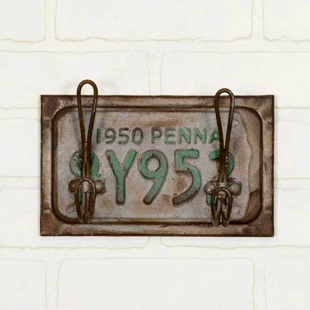 New Vintage style License Plate sign with hooks