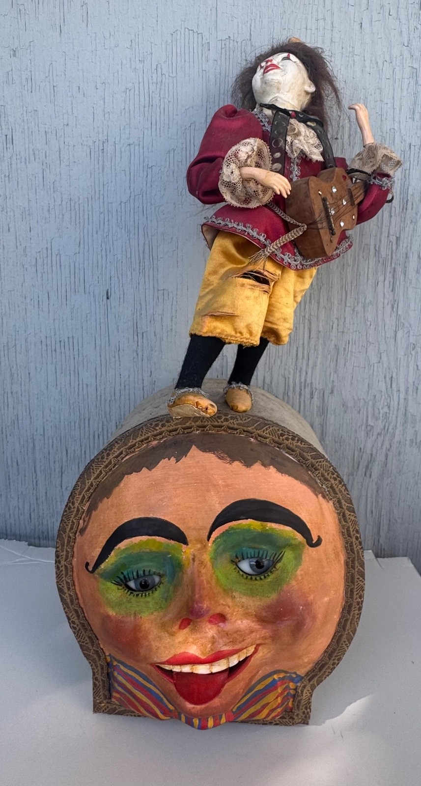 Antique French Automaton Mechanical Wind Up Clown on Moon