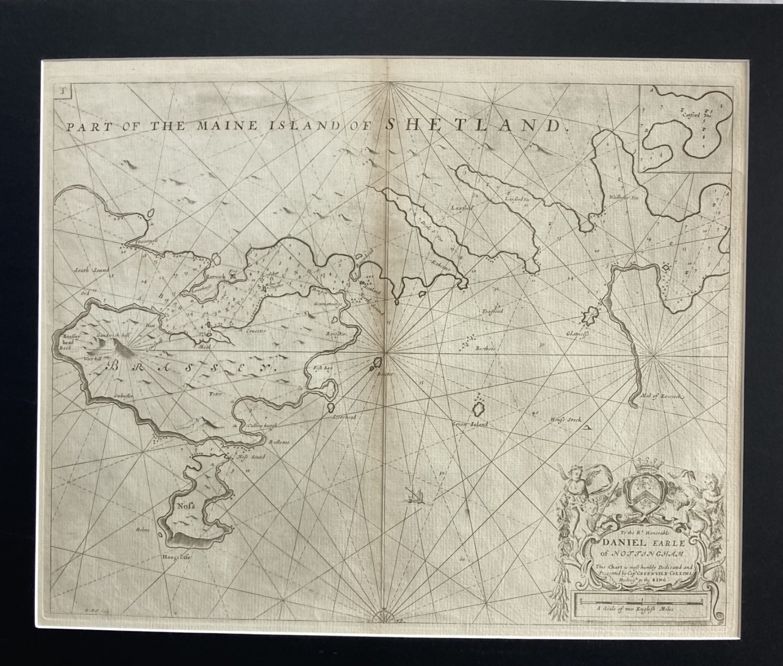 ANTIQUE SEA CHART – SHETLAND ISLES BY GREENVILLE COLLINS (PUBLISHED 1693–1764)