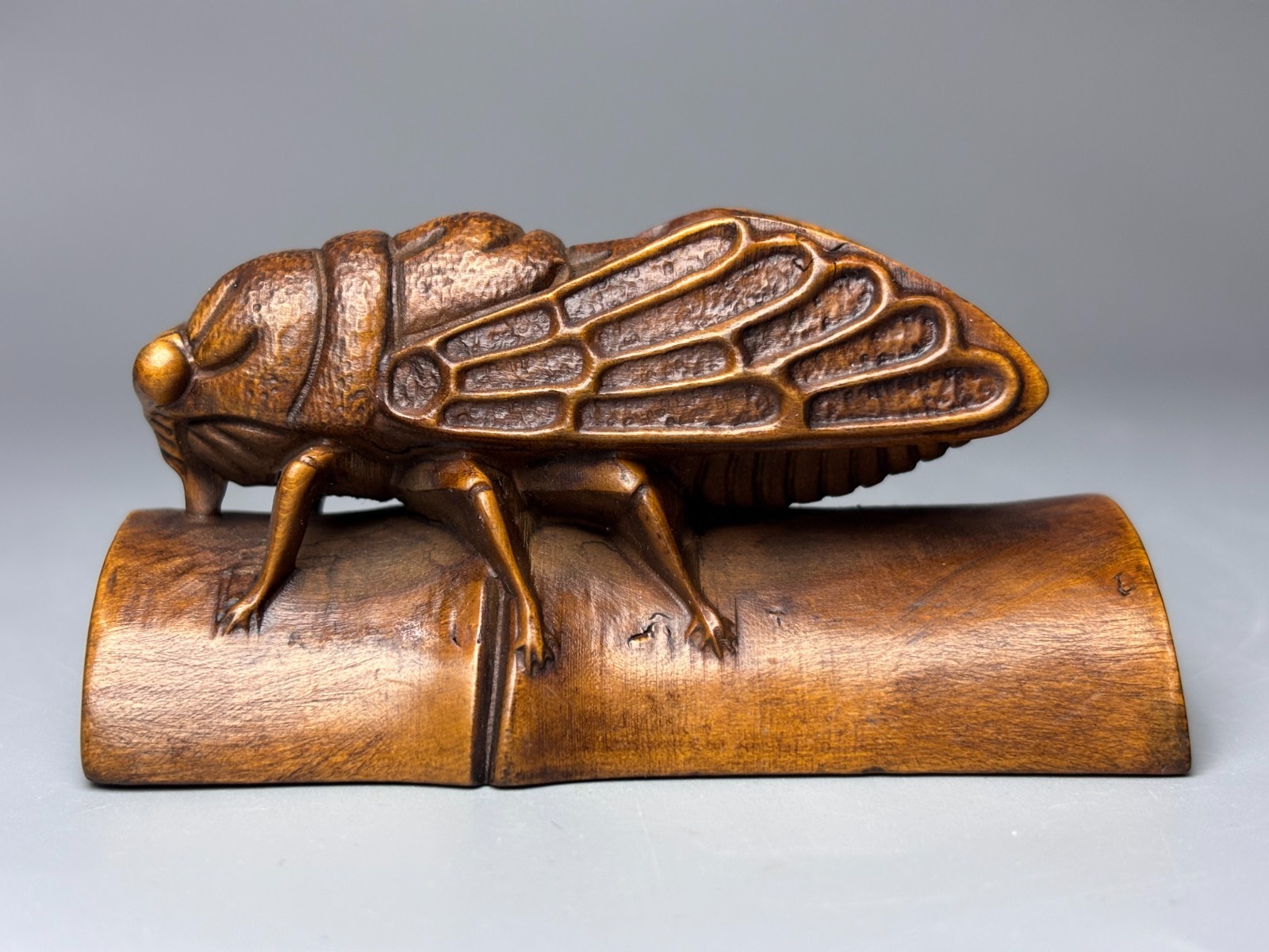 3.1″ China Exquisite Boxwood Handmade Fengshui Cicada Scorpion Statue B138