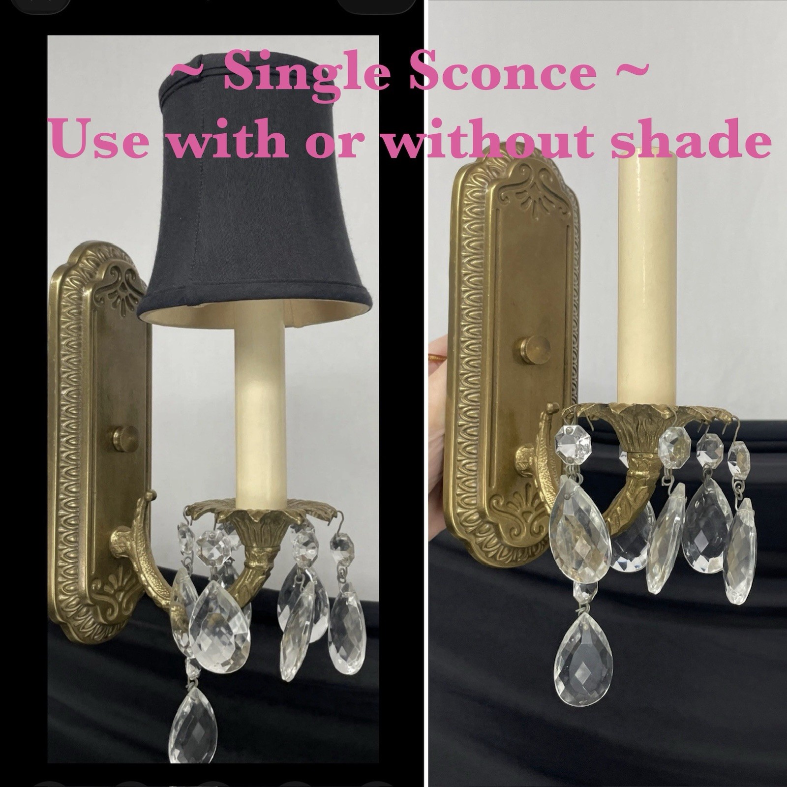 RESTORED Antique Vtg Crystal Wall Sconce Art Deco 1920s 1930s 1940s Prisms Brass