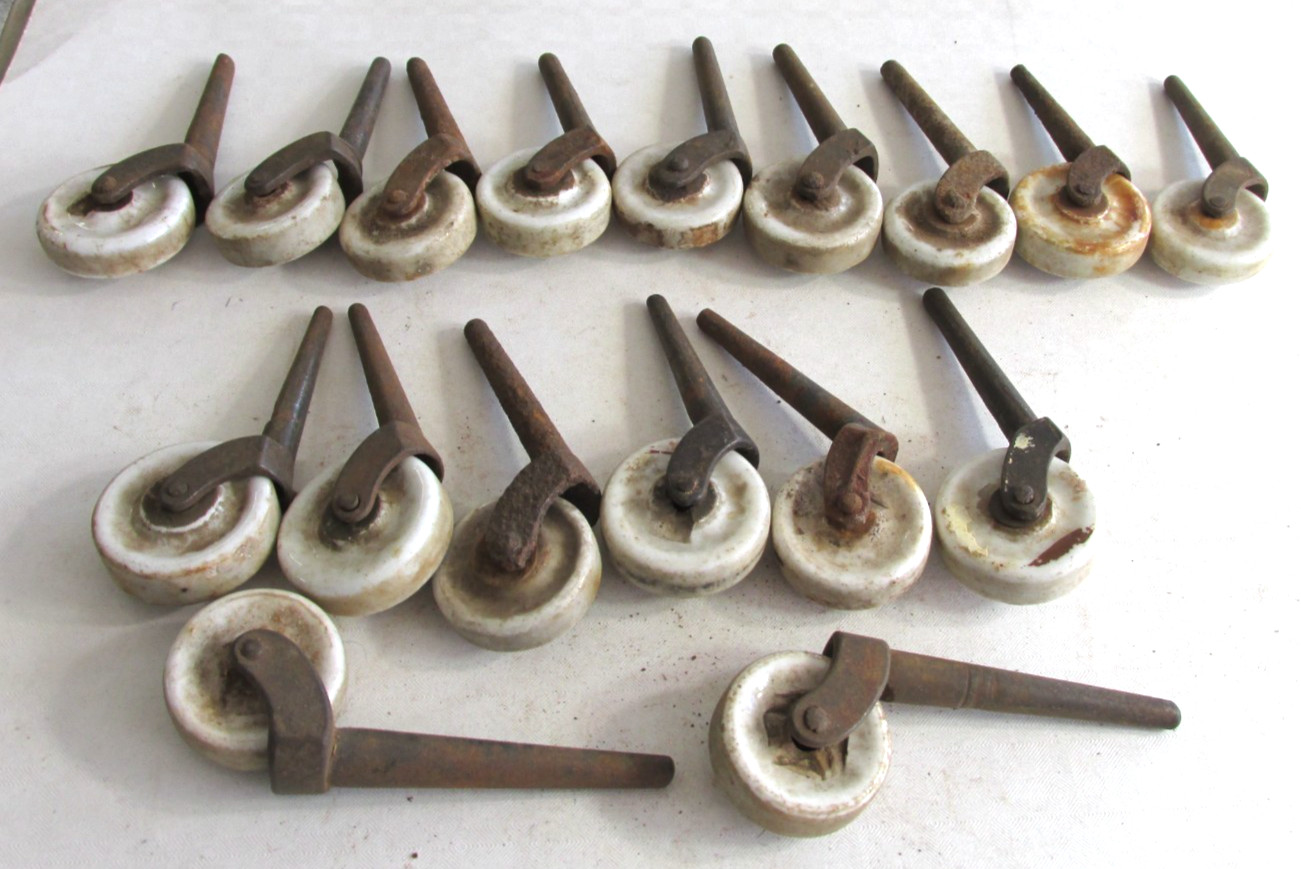 17 VICTORIAN PORCELAIN FURNITURE CASTERS Wheels 1.5 inch wheels 15 matching