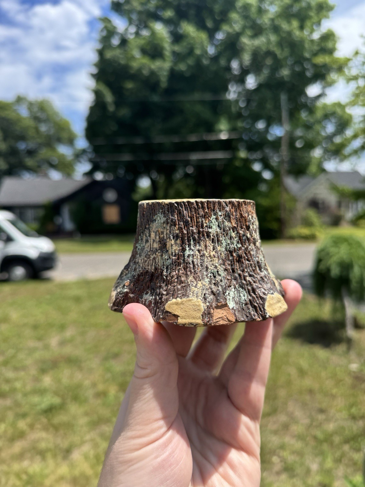 Rare Primitive Redware Figural Tree Inkwell With Paint!