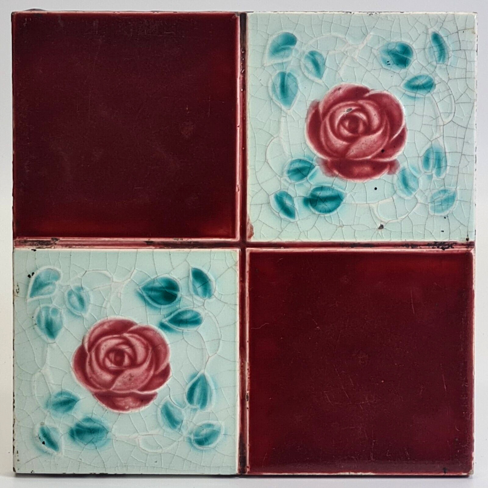 Art Nouveau Fireplace Majolica Tile Roses Design Corn Bros C1904