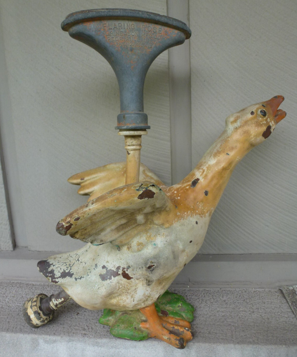 Antique Copper Clad Goose Lawn Garden Water Sprinkler Figural Sculpture Painted