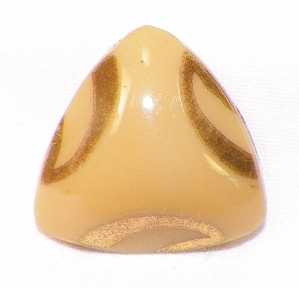 Art Deco Tan Glass Button Triangle Gold Paint Self Shank Vintage Nice #15