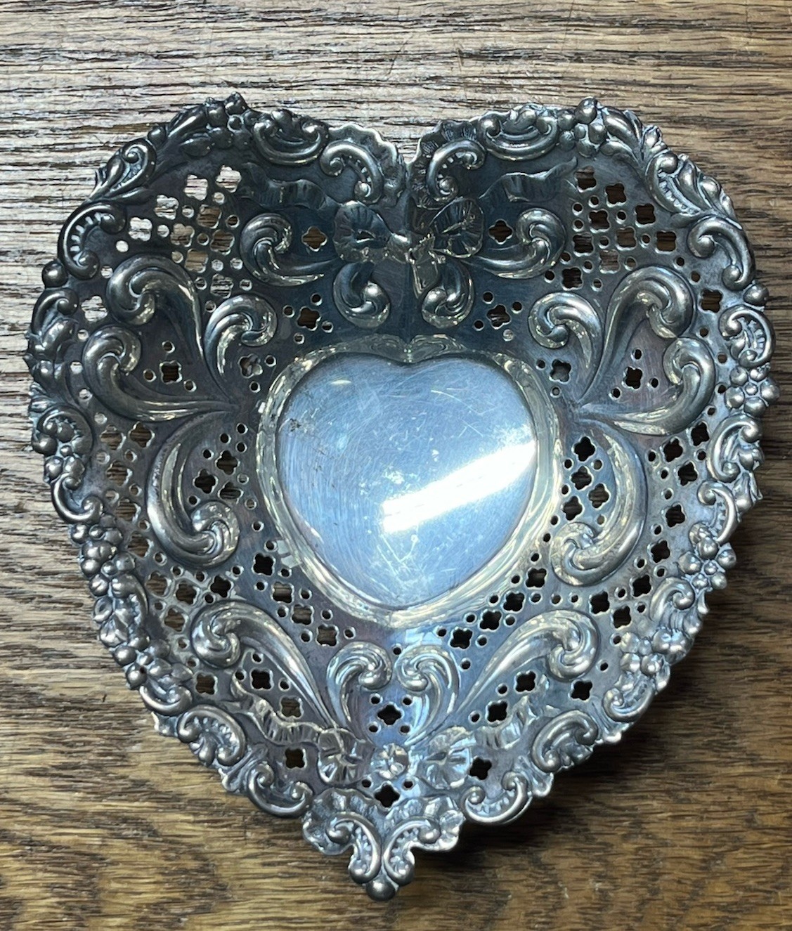Gorham Sterling Reticulated Heart with Raised Scrolls and Floral Rim No Monogram