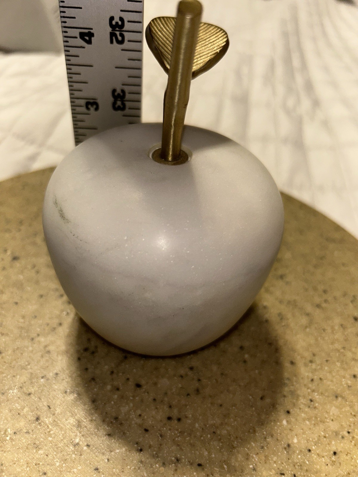 Anthropology white/gray Swirl solid marble and brass apple Leaf Paper Weight