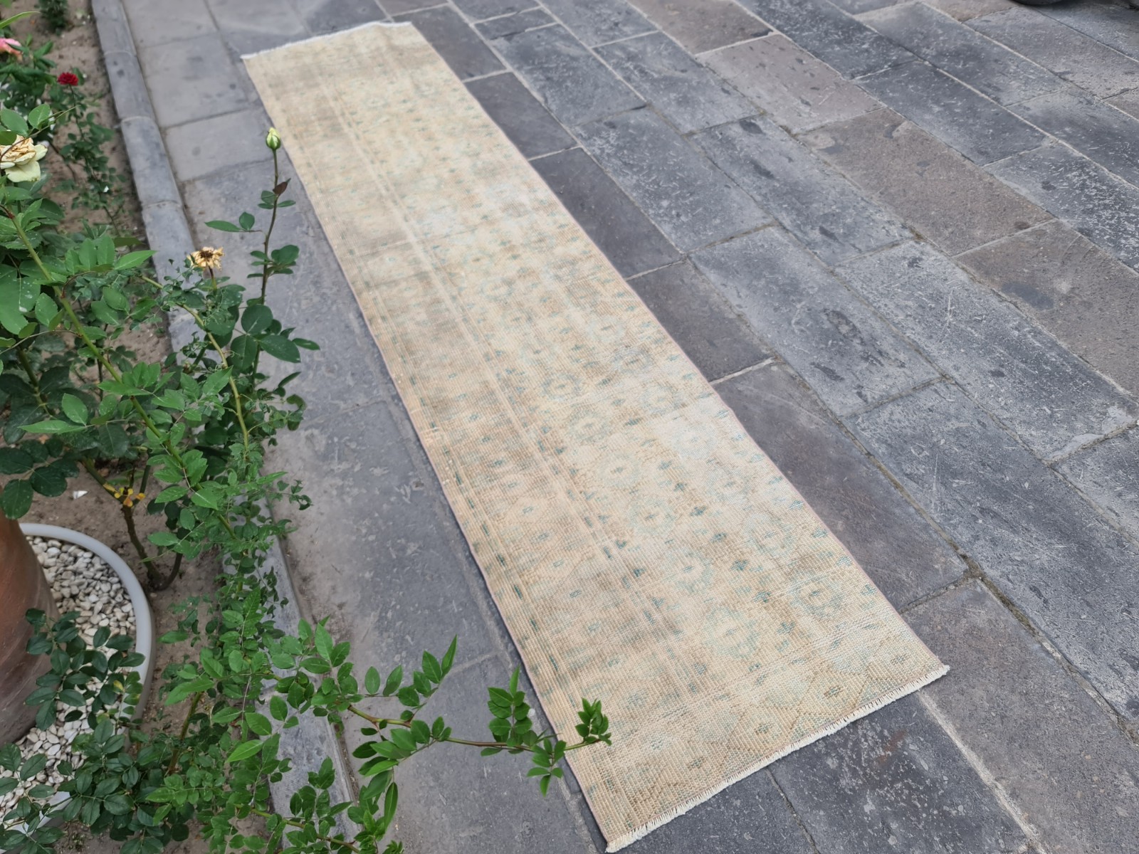 Vintage Turkish Oushak Runner Rug 2×10 Handmade Wool Hallway Rug
