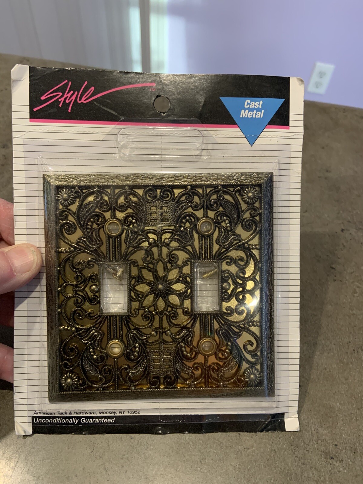 Vintage AmerTac Gold Metal Wall Double Switch Plate Hollywood Regency NEW