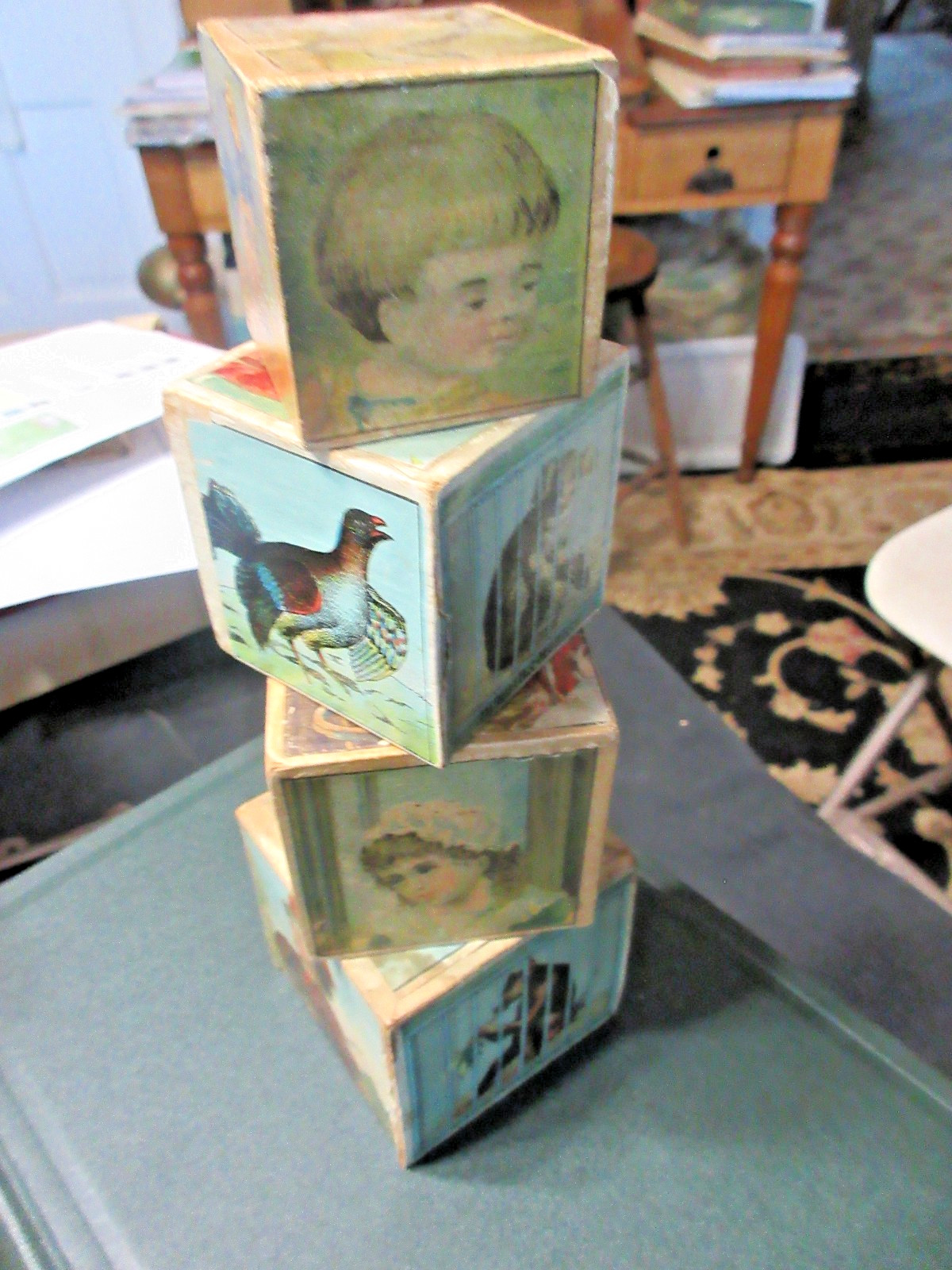 Antique Litho Toy Wooden Blocks – Nesting Boxes Box in a Box set 4 Outr-2.5×2.5′