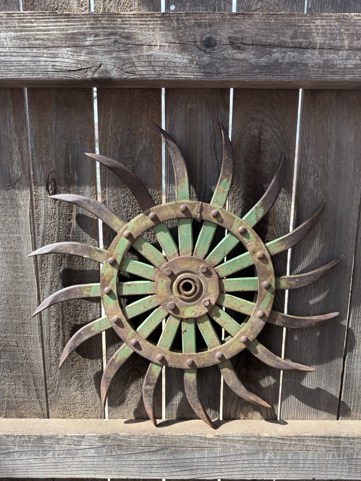 John Deere 18″ Rotary Hoe Wheel Decor Garden Yard Wall Art