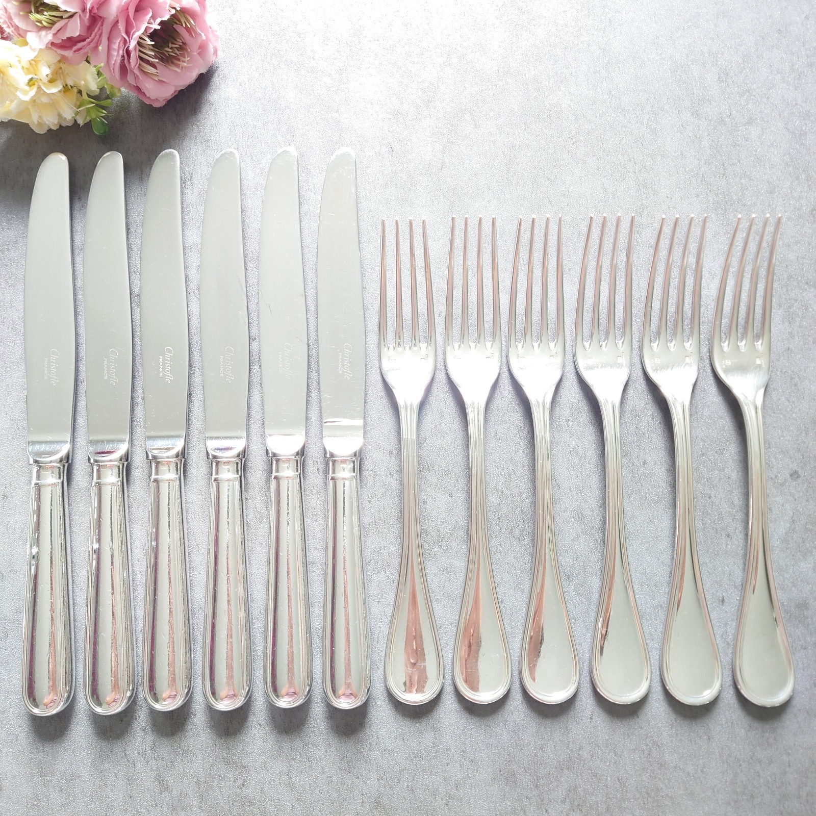 Christofle Albi 6pcs Silverplate Flatware Table Knife Fork Very Good