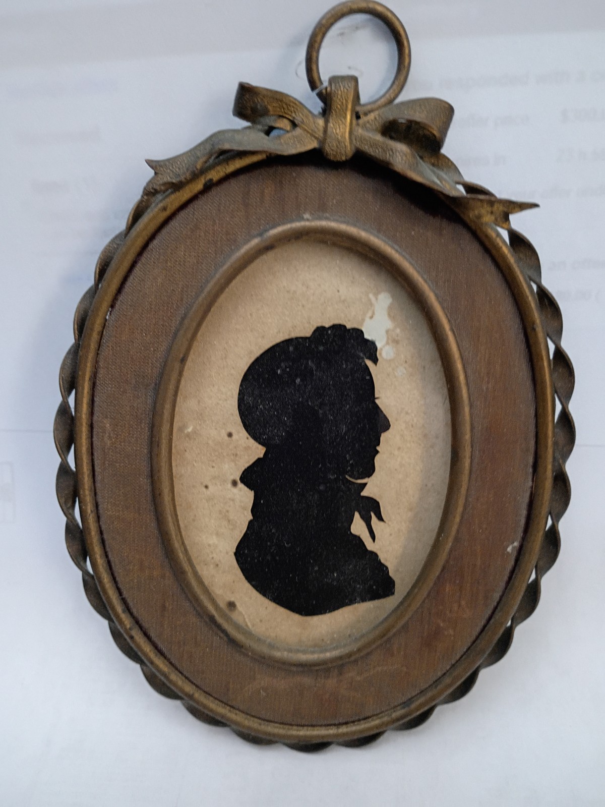19th Century Antique Cut Paper Silhouette in Brass French Frame 5.5″