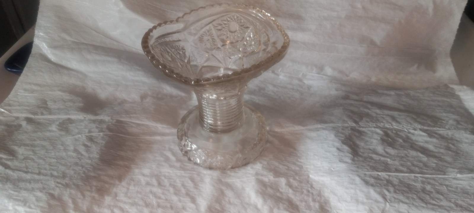 McKee Concord Punch Bowl Base Stand With Star Design Pressed Clear Glass Vintage
