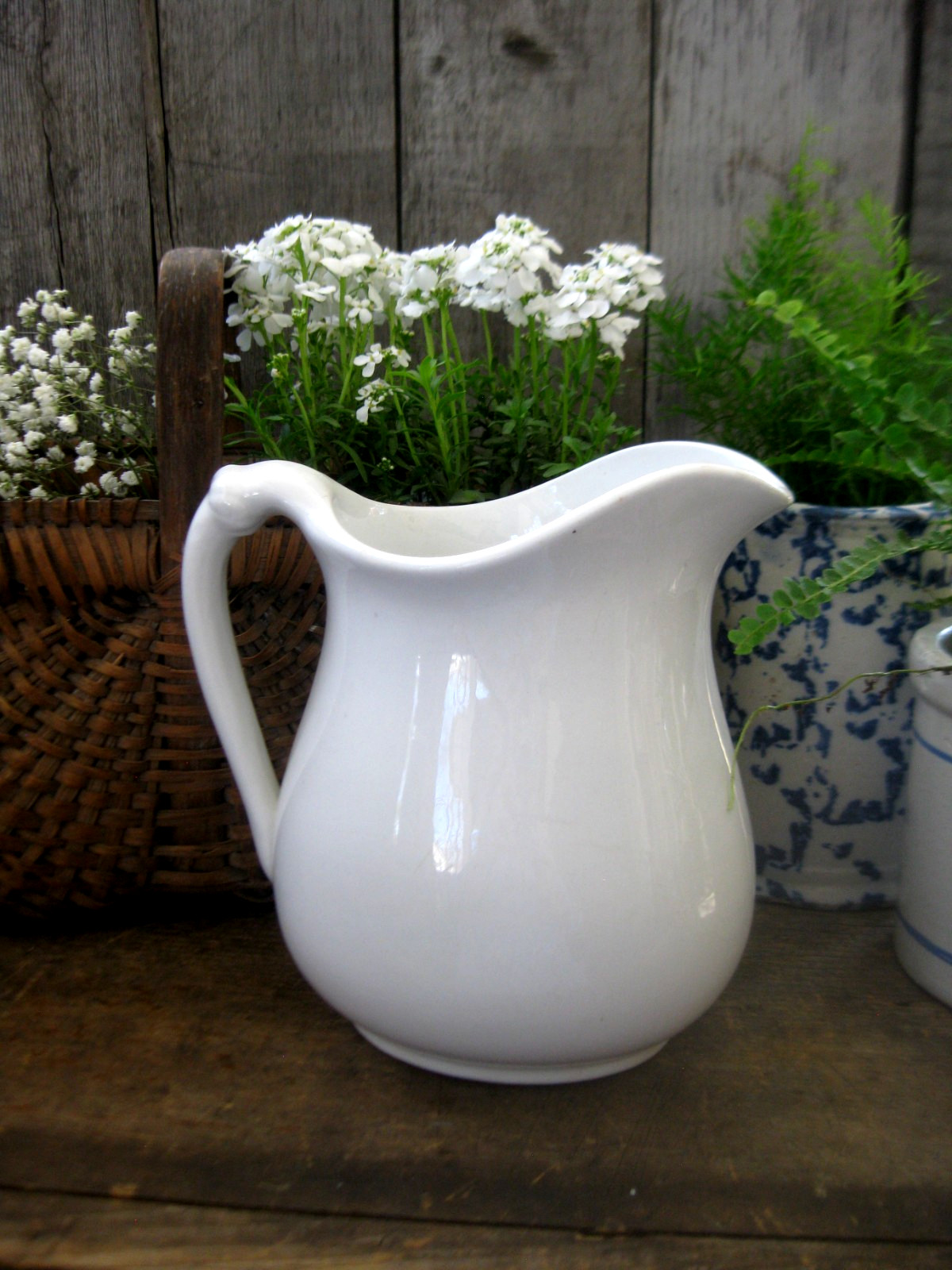 Early Antique White Ironstone Milk Pitcher Sterling Co. Rope Design