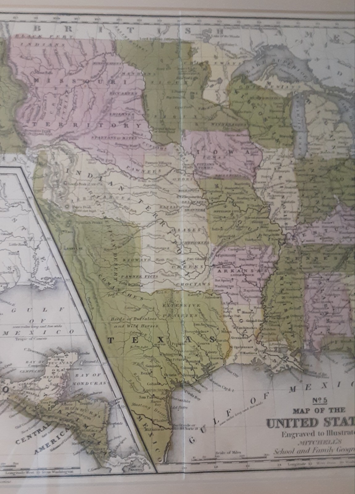 Antique 1839 Mitchell Maps No. 4 US – Texas – Calif & No. 5 Mexico Guatemala