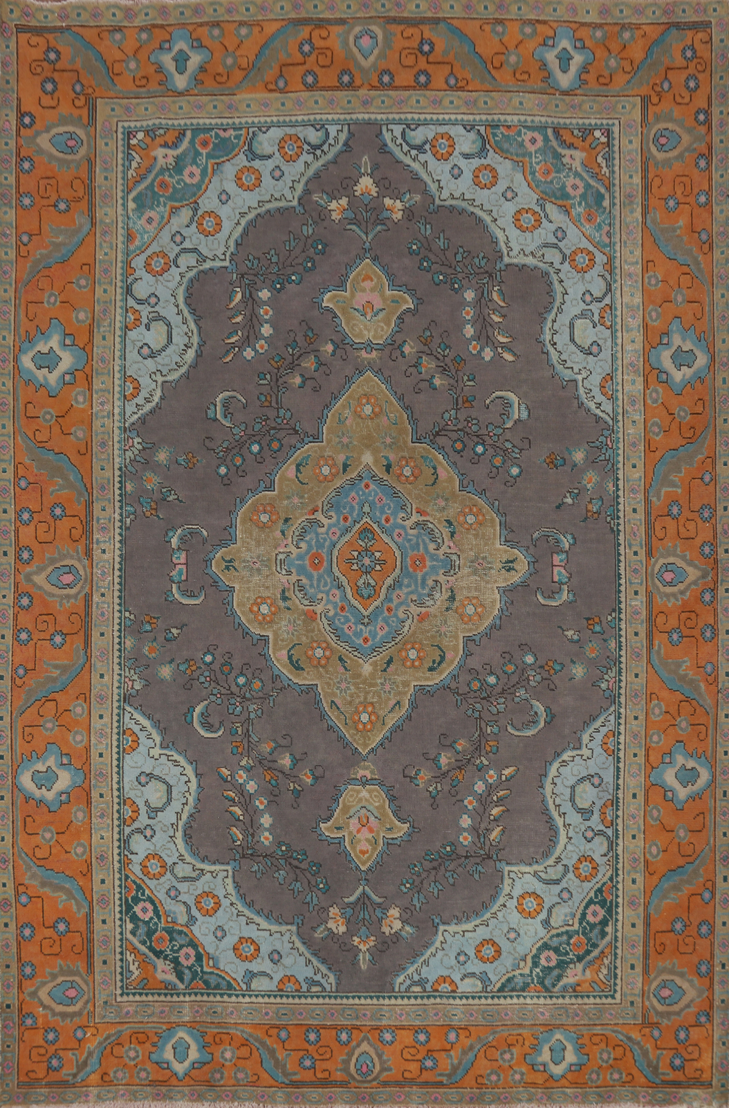 Gray/ Orange Wool Traditional Over-Dyed Area Rug 6×9 Living Room Hand-made Rug