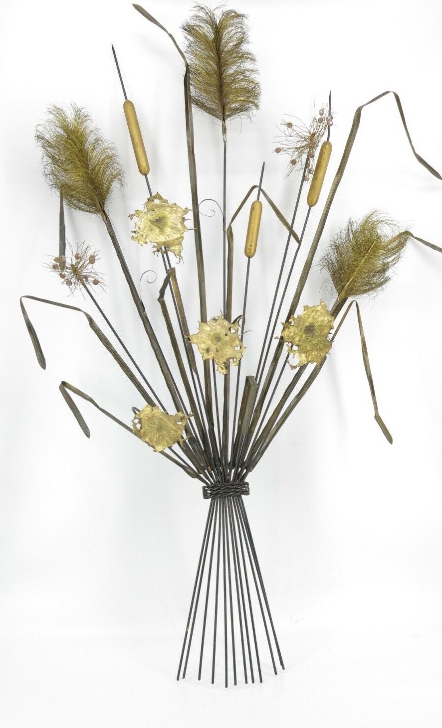 MCM Brutalist Jere Era Cattail Metal Wall Sculpture Hanging Torch Cut 56” Tall