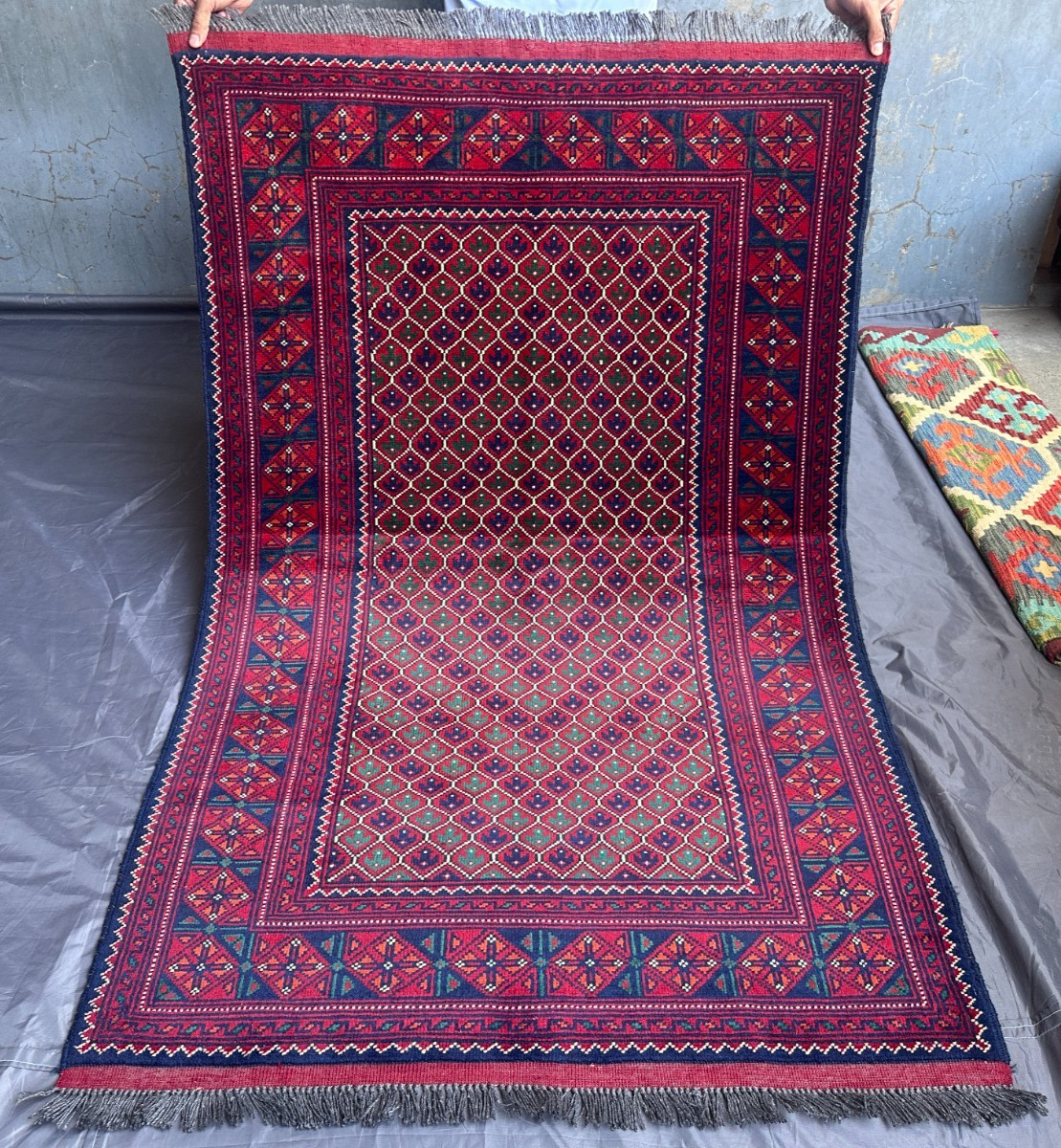 Hand Knotted Afghan Turkmen Rug Taj Mahal Design Dark Red 3’6 x 4’10 Area Carpet