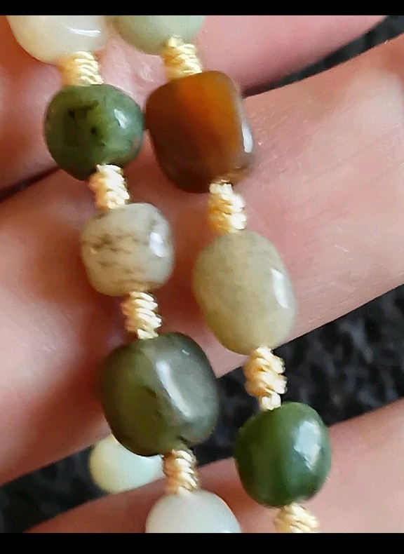 Tibetan Agate/ Hetian Jade Pre 1800s Lianshi 3 Eye Dzi Bead Prayer Necklace