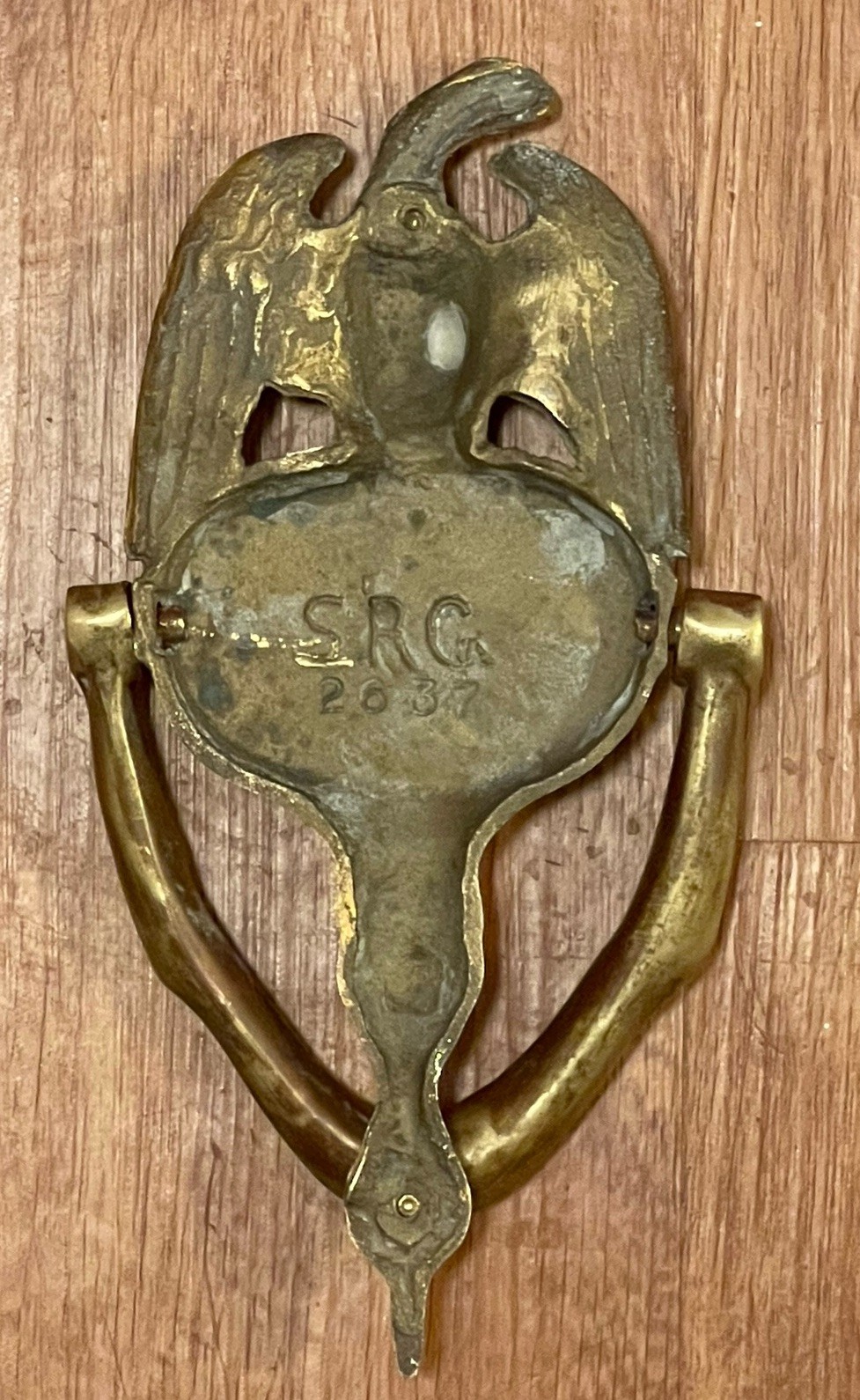 8” Vintage Solid Brass Federal Eagle Door Knocker Hardware, Antique