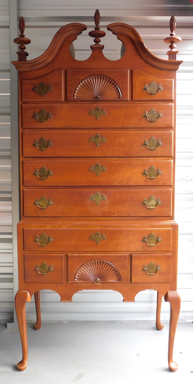Kindel Furniture Queen Anne Style Fruitwood Highboy | Tall Chest of Drawers