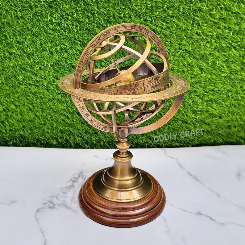 Engraved, Brass Armillary Sphere, Astrolabe Globe Nautical Gift for Table -Decor