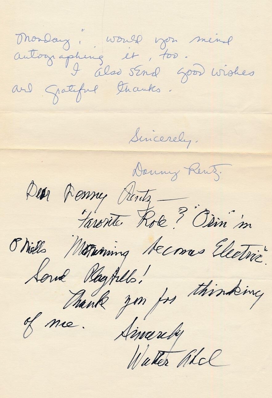Walter Abel- Signed Handwritten Letter