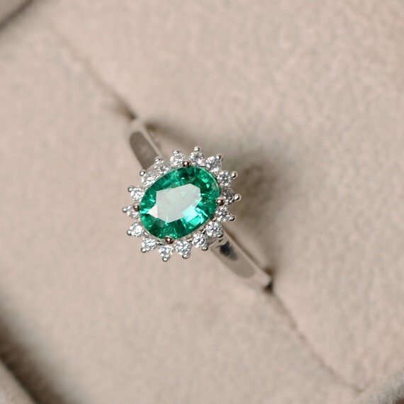 1.80 Ct Natural Emerald Diamond Engagement Ring 14K Solid White Gold Size 5